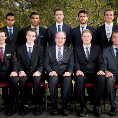 The nine St Leo's College students with Br Rob Callen.